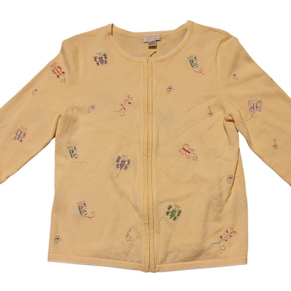Vtg Womens Butterfly Embroidered Cardigan Sweater Butter Yellow Size S Spring - Picture 1 of 10